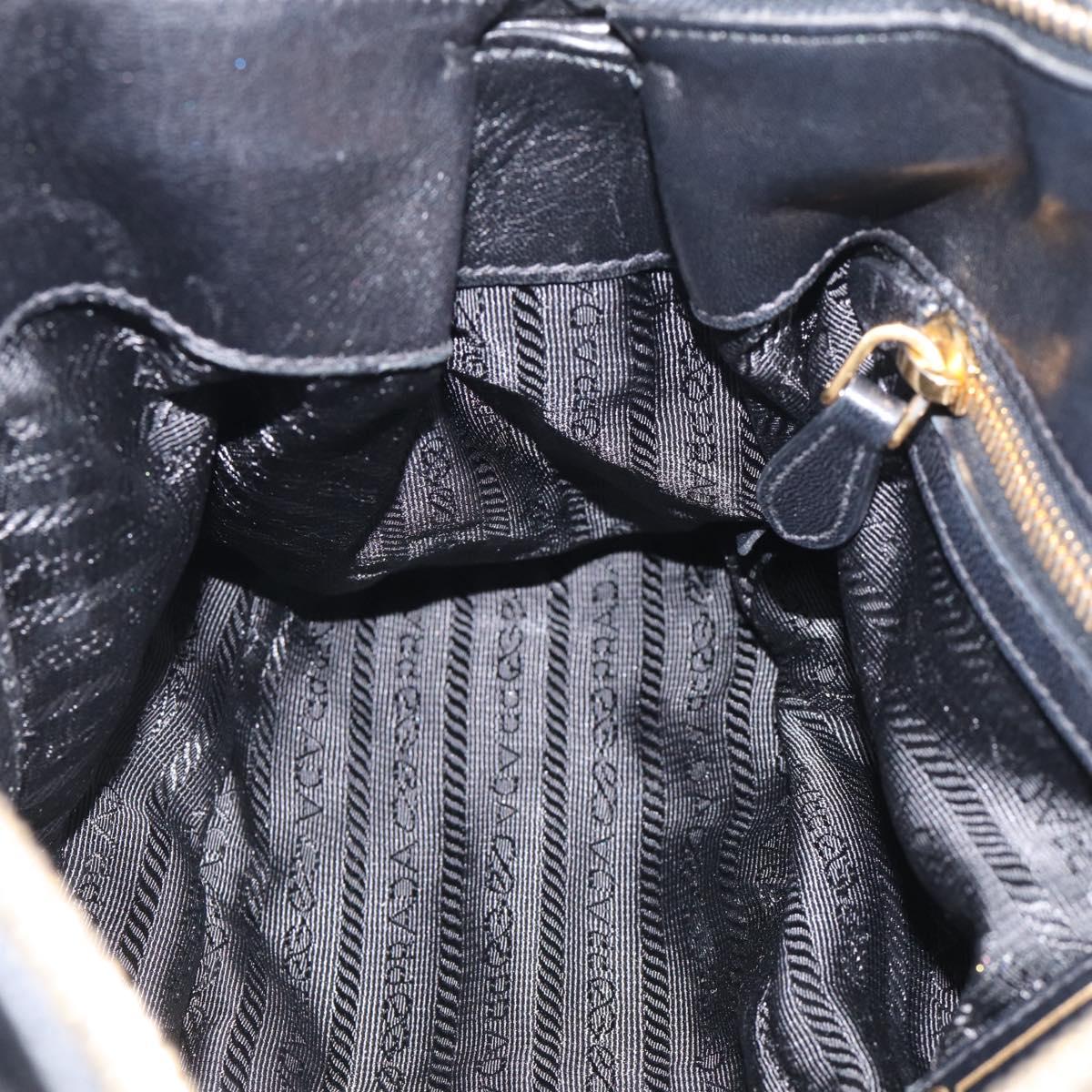 PRADA Gathered Hand Bag Leather 2way Black Gold Auth 210378A