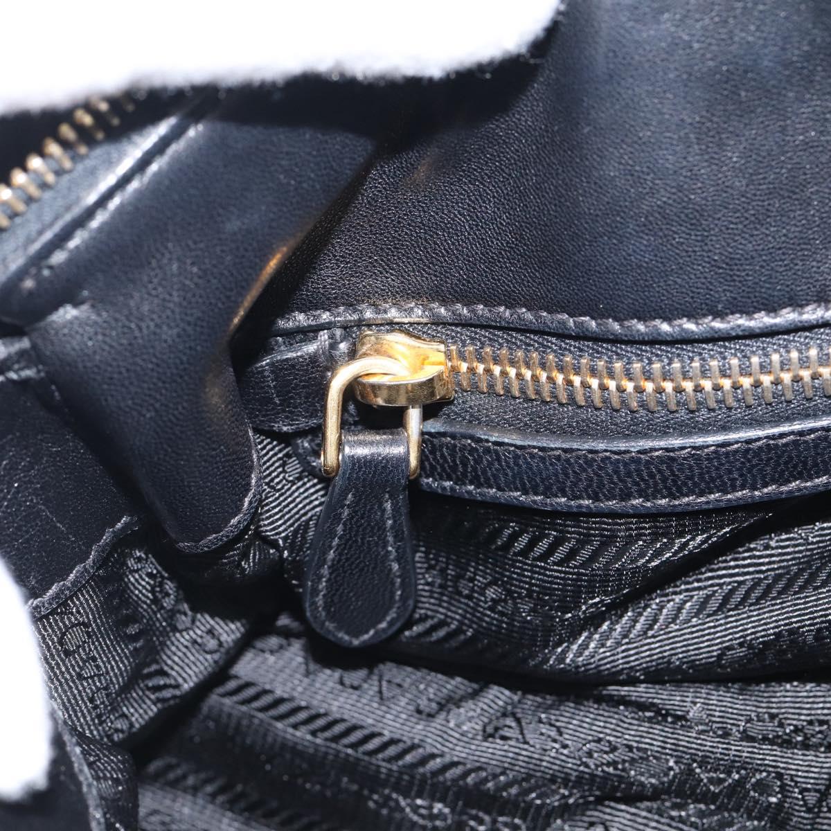 PRADA Gathered Hand Bag Leather 2way Black Gold Auth 210378A