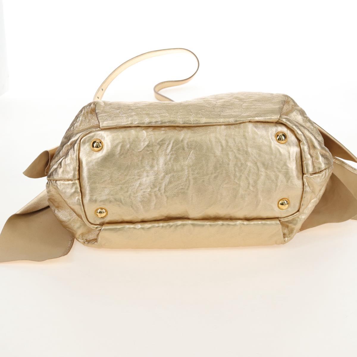 PRADA Hand Bag Leather 2way Gold Auth 210379SAM