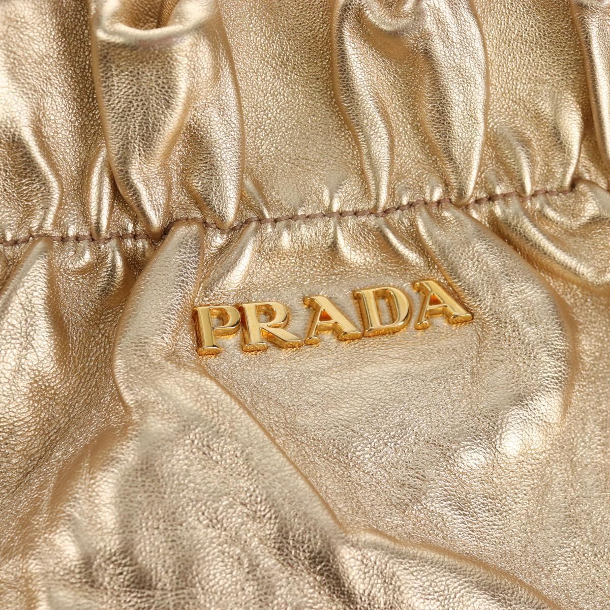 PRADA Hand Bag Leather 2way Gold Auth 210379SAM