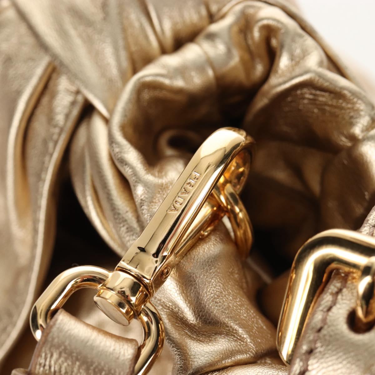 PRADA Hand Bag Leather 2way Gold Auth 210379SAM
