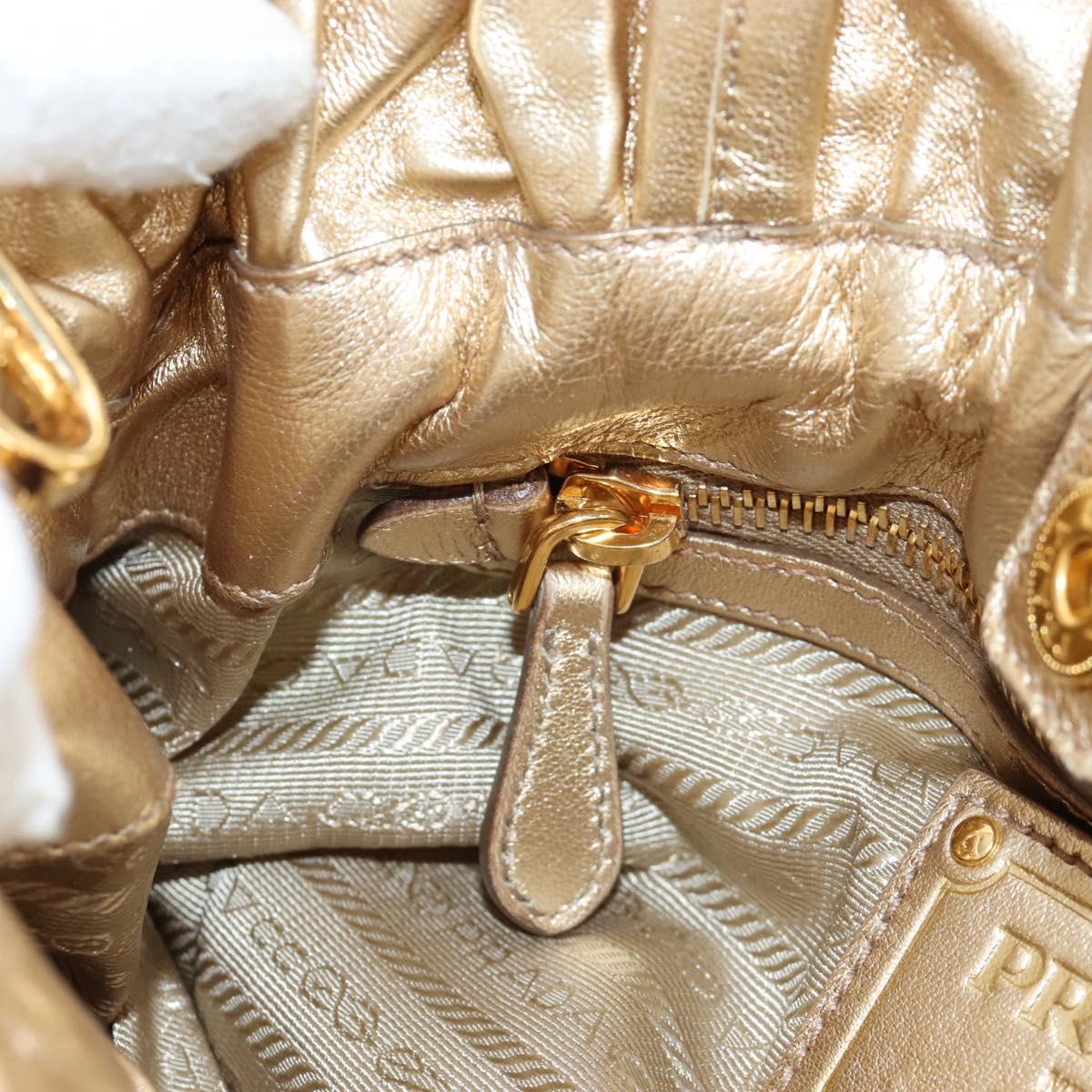 PRADA Hand Bag Leather 2way Gold Auth 210379SAM