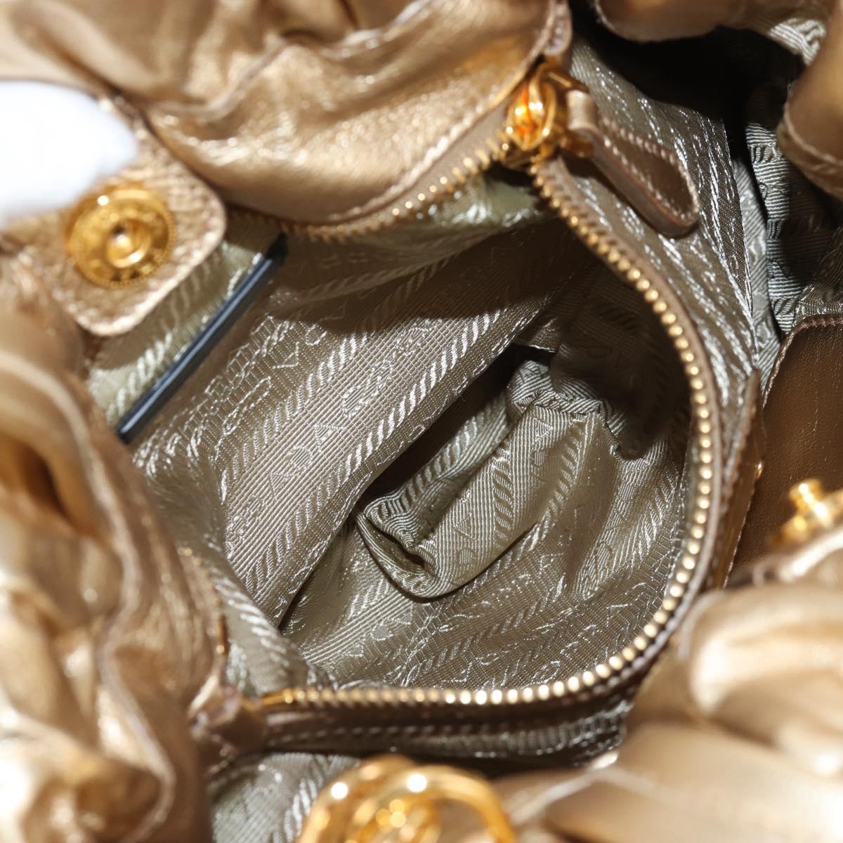 PRADA Hand Bag Leather 2way Gold Auth 210379SAM