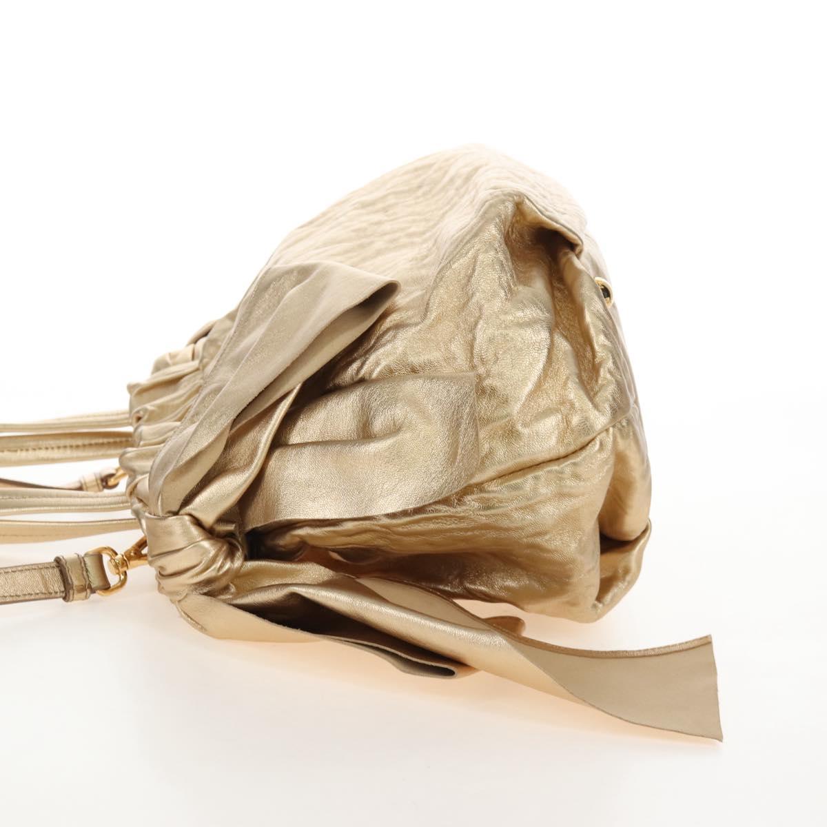 PRADA Hand Bag Leather 2way Gold Auth 210379SAM