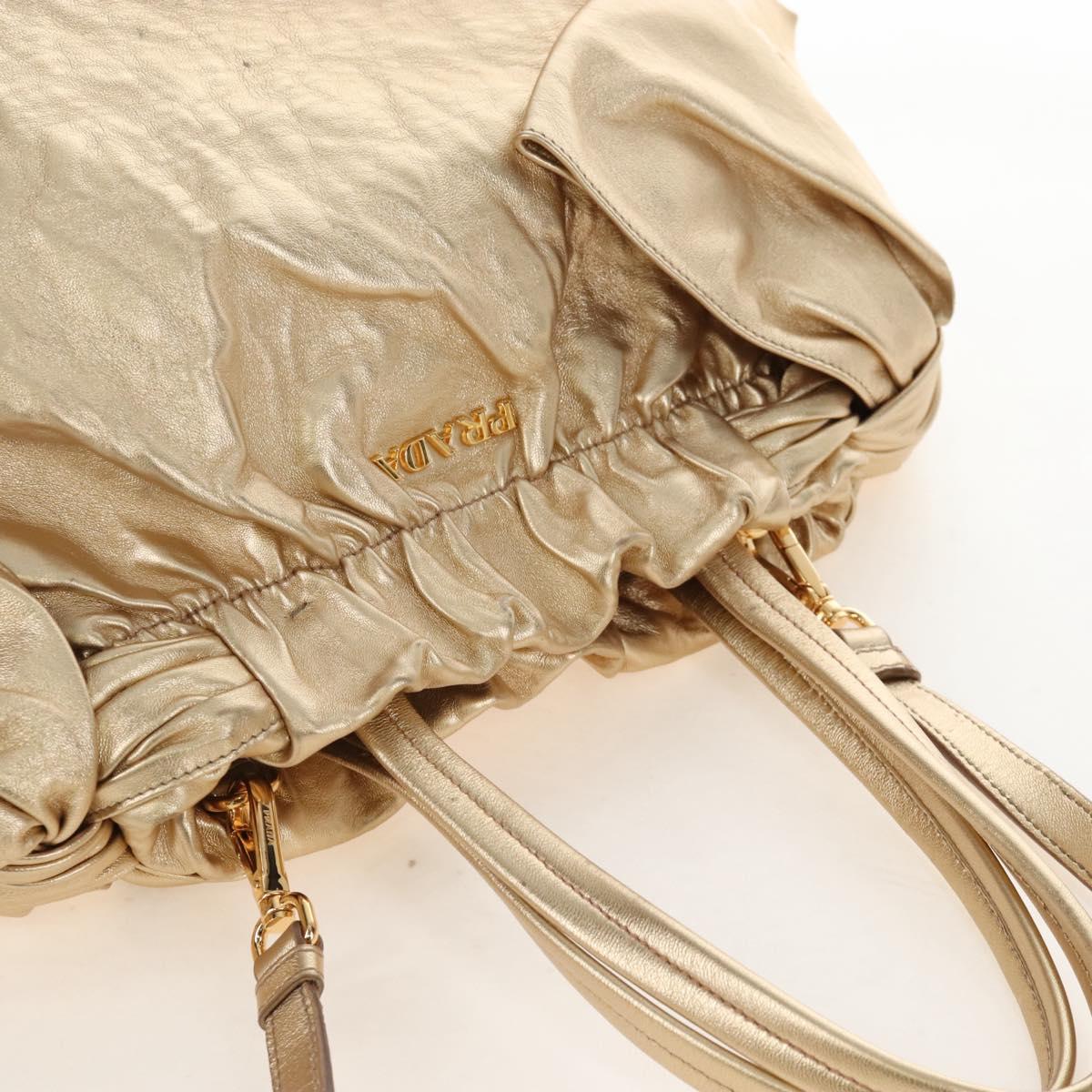 PRADA Hand Bag Leather 2way Gold Auth 210379SAM