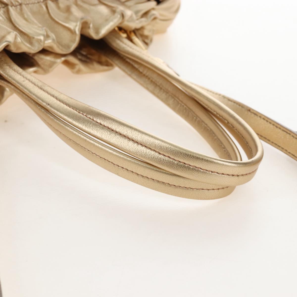 PRADA Hand Bag Leather 2way Gold Auth 210379SAM