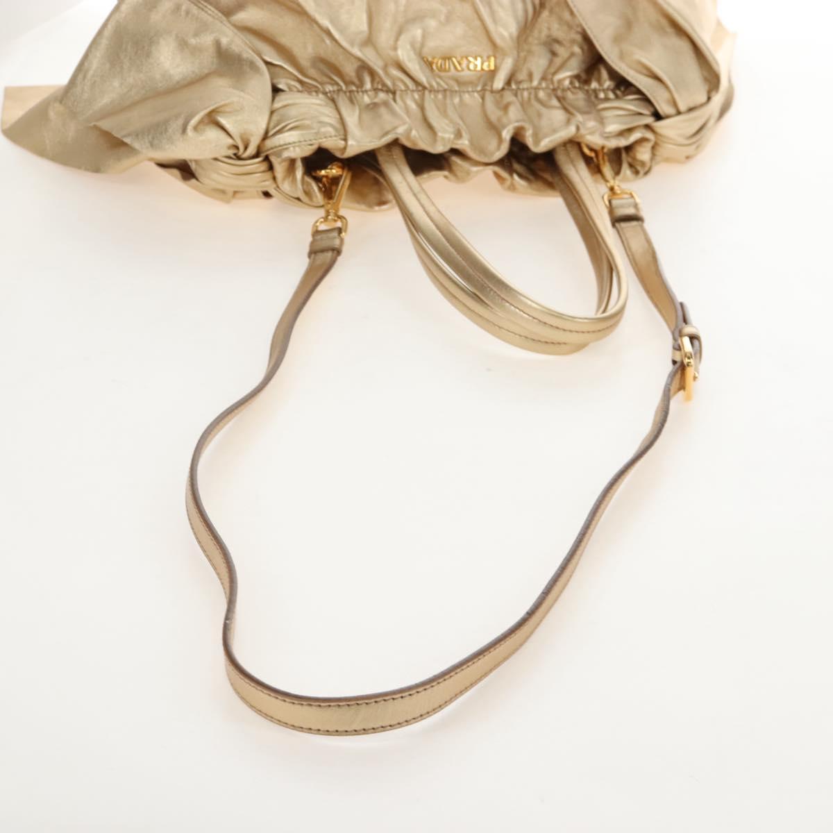 PRADA Hand Bag Leather 2way Gold Auth 210379SAM