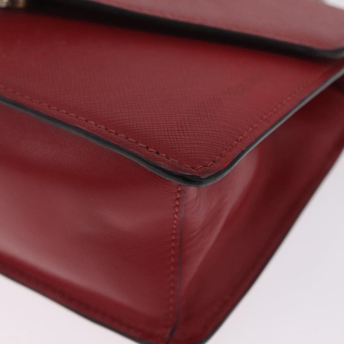 PRADA Chain Shoulder Bag Safiano leather Red Gold Auth 210380A