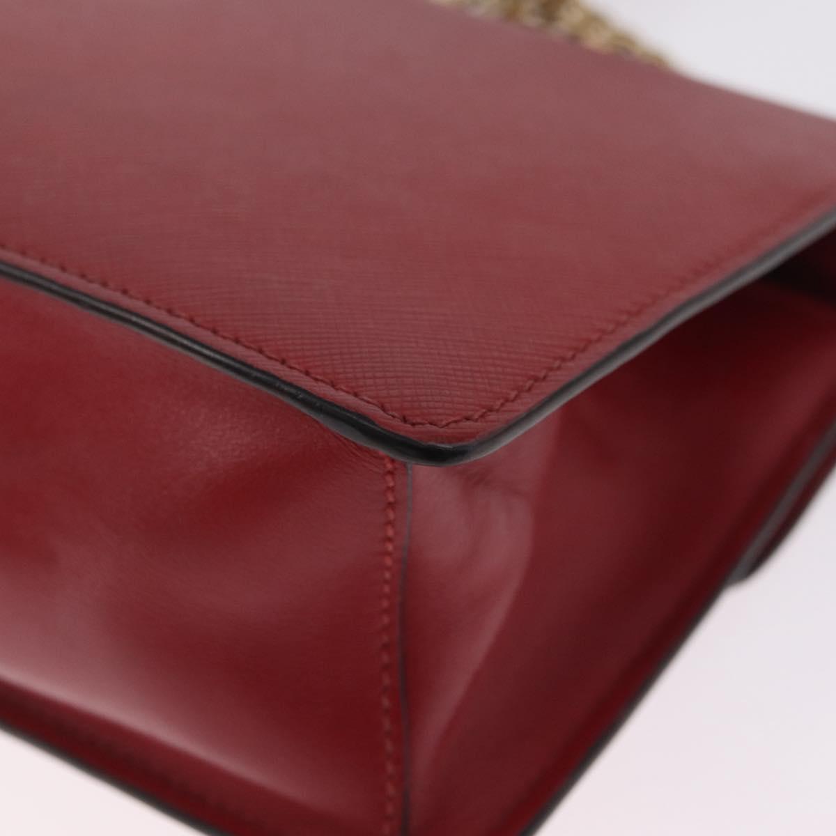 PRADA Chain Shoulder Bag Safiano leather Red Gold Auth 210380A