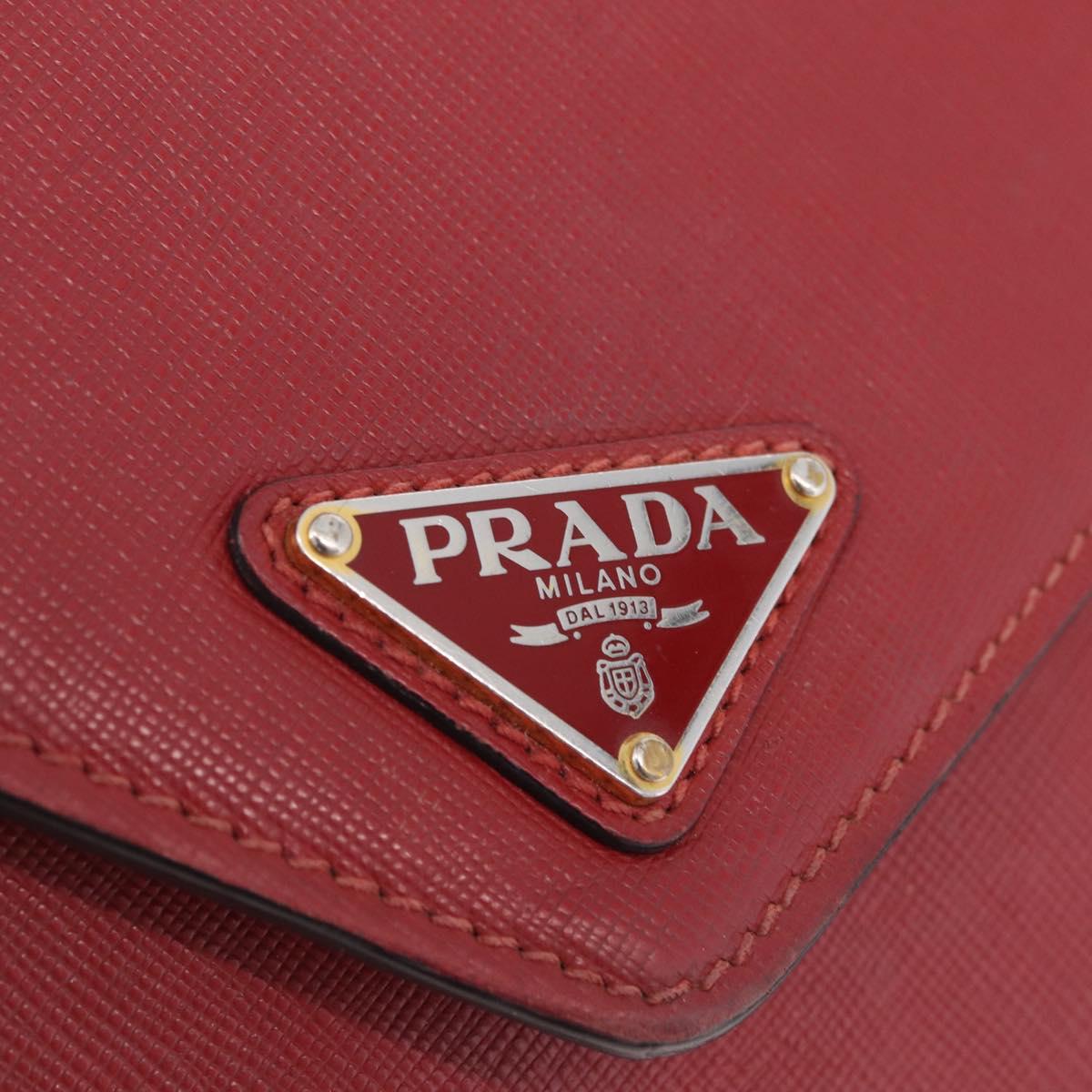 PRADA Chain Shoulder Bag Safiano leather Red Gold Auth 210380A