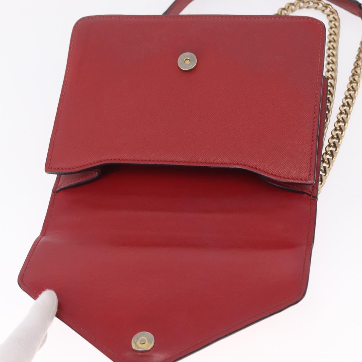 PRADA Chain Shoulder Bag Safiano leather Red Gold Auth 210380A