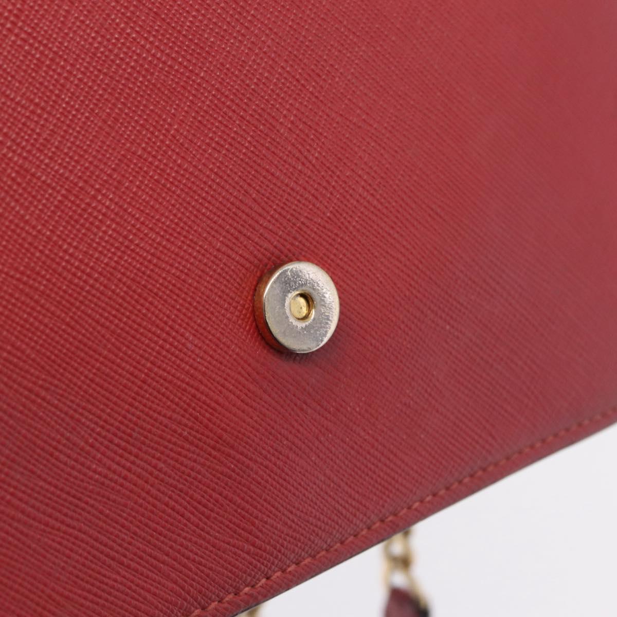 PRADA Chain Shoulder Bag Safiano leather Red Gold Auth 210380A