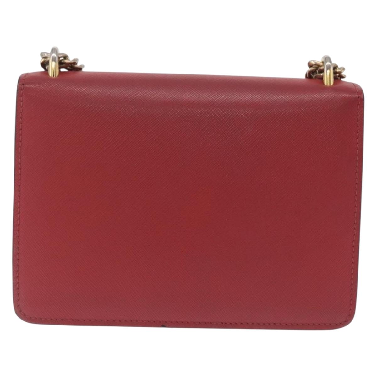PRADA Chain Shoulder Bag Safiano leather Red Gold Auth 210380A