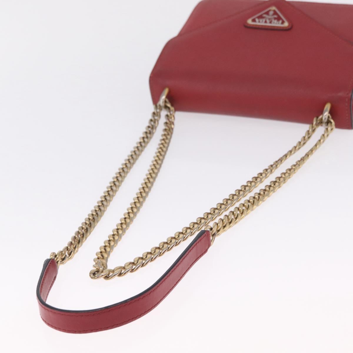PRADA Chain Shoulder Bag Safiano leather Red Gold Auth 210380A