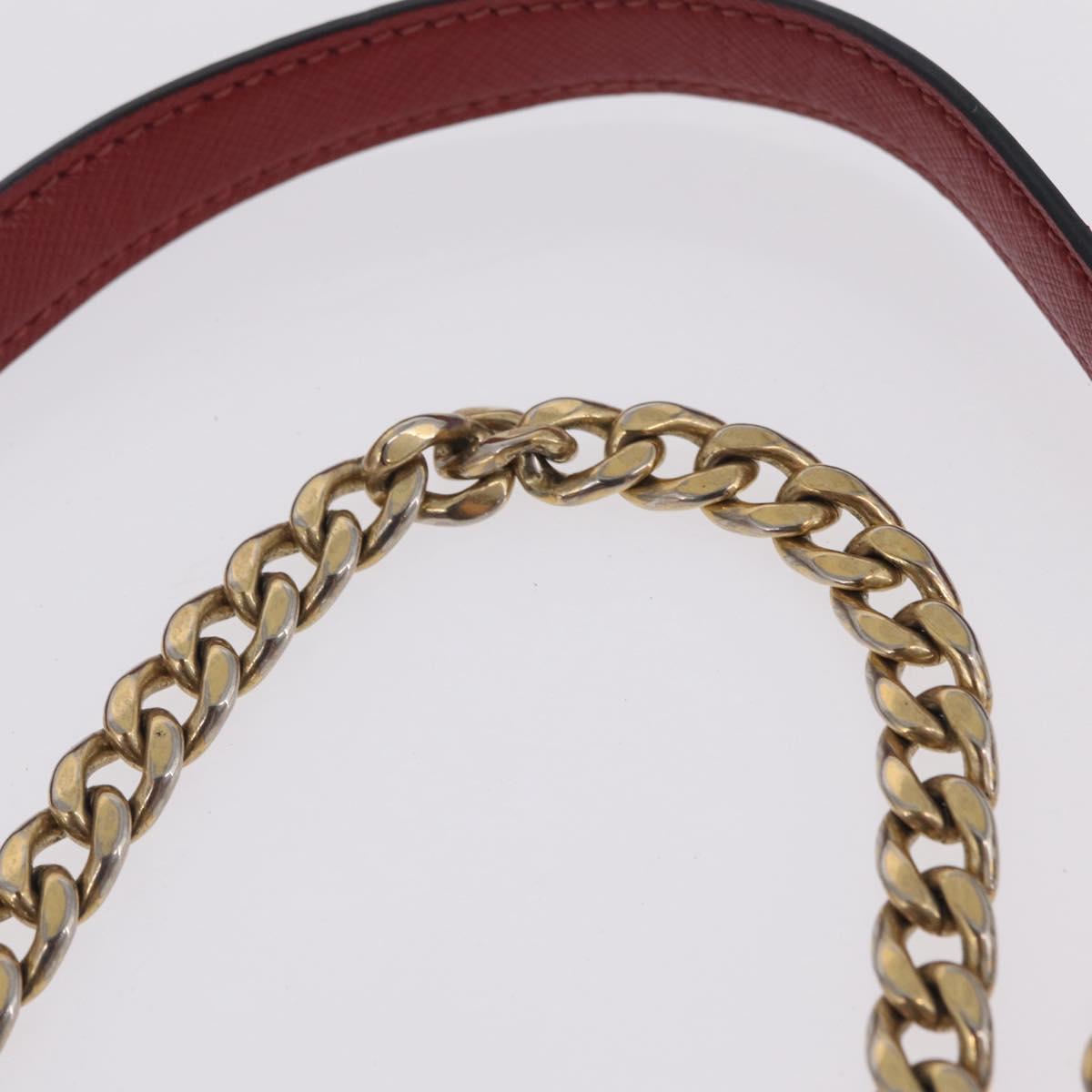 PRADA Chain Shoulder Bag Safiano leather Red Gold Auth 210380A