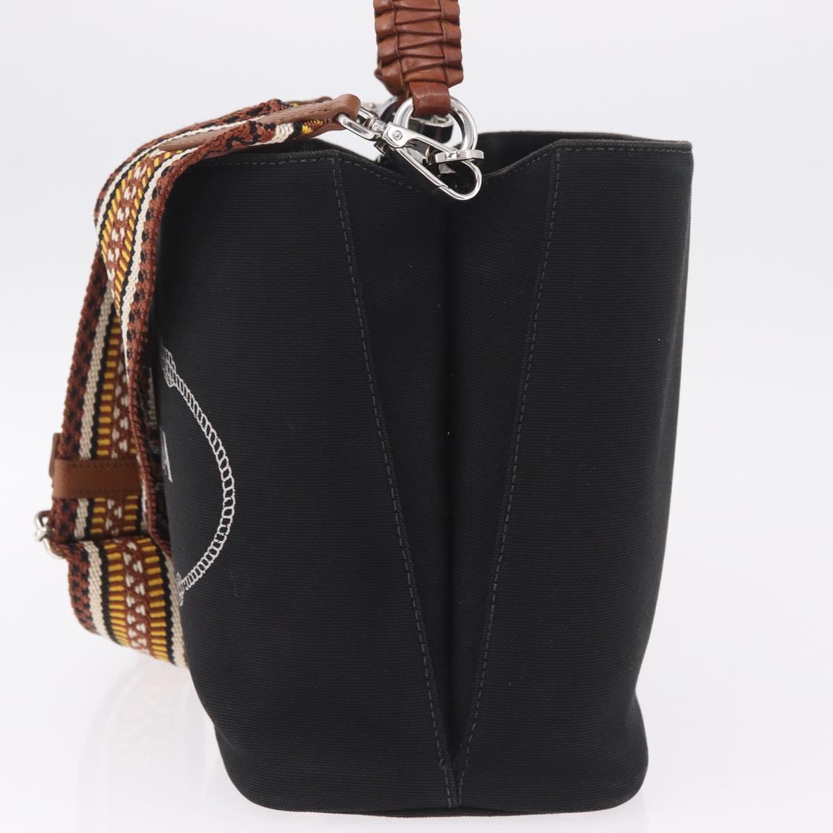 PRADA Panniers Shoulder Bag Canvas 2way Black Silver Auth 210381V