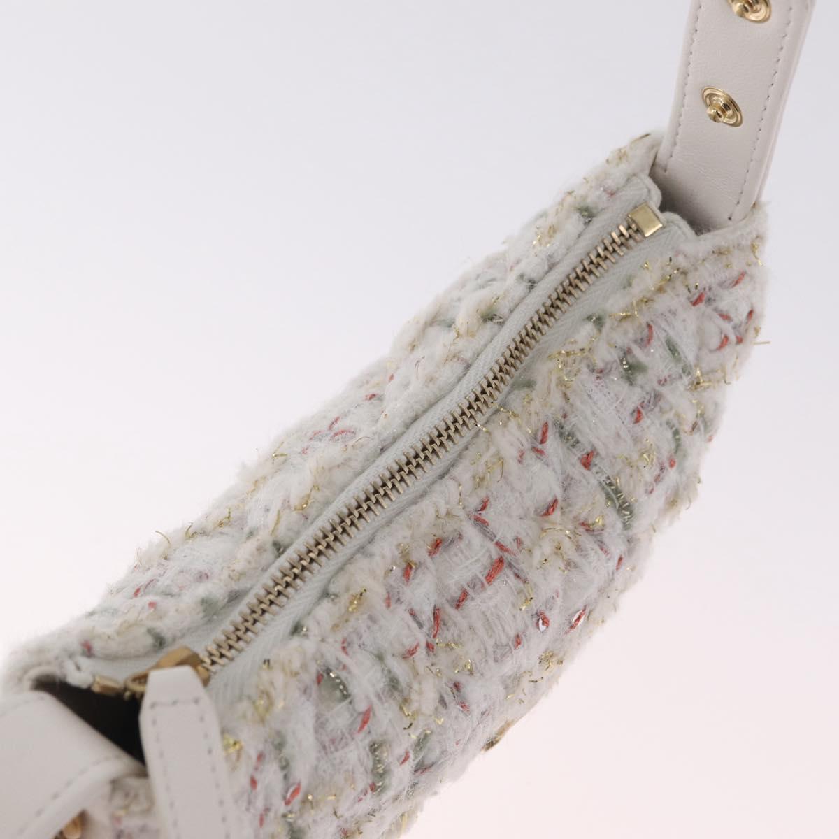 CHANEL Hand Bag Tweed 2way White Gold Tone CC Auth 210382SM