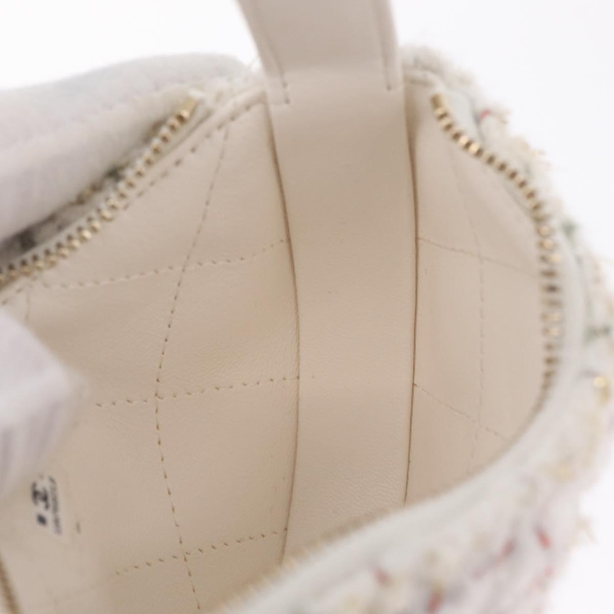 CHANEL Hand Bag Tweed 2way White Gold Tone CC Auth 210382SM