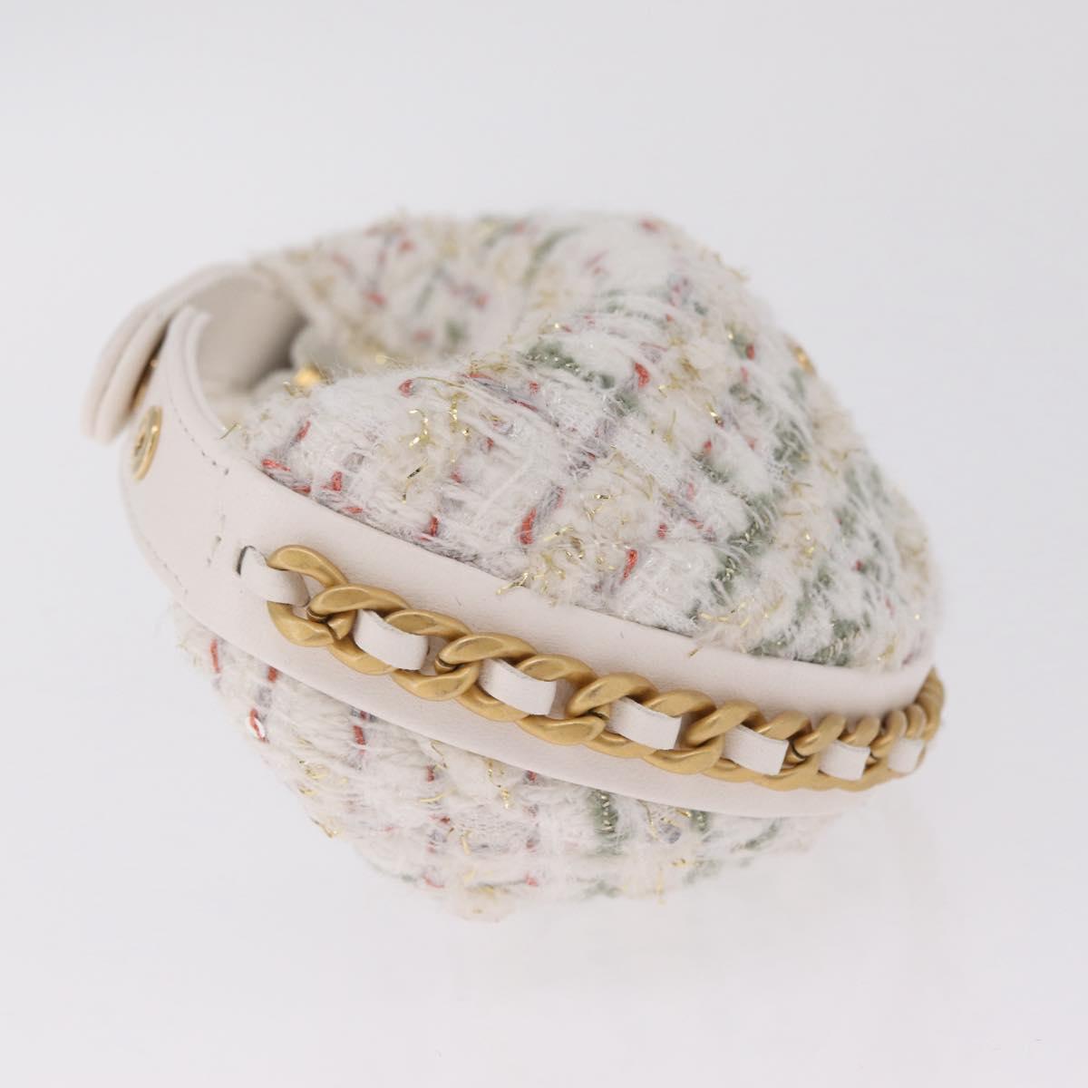 CHANEL Hand Bag Tweed 2way White Gold Tone CC Auth 210382SM