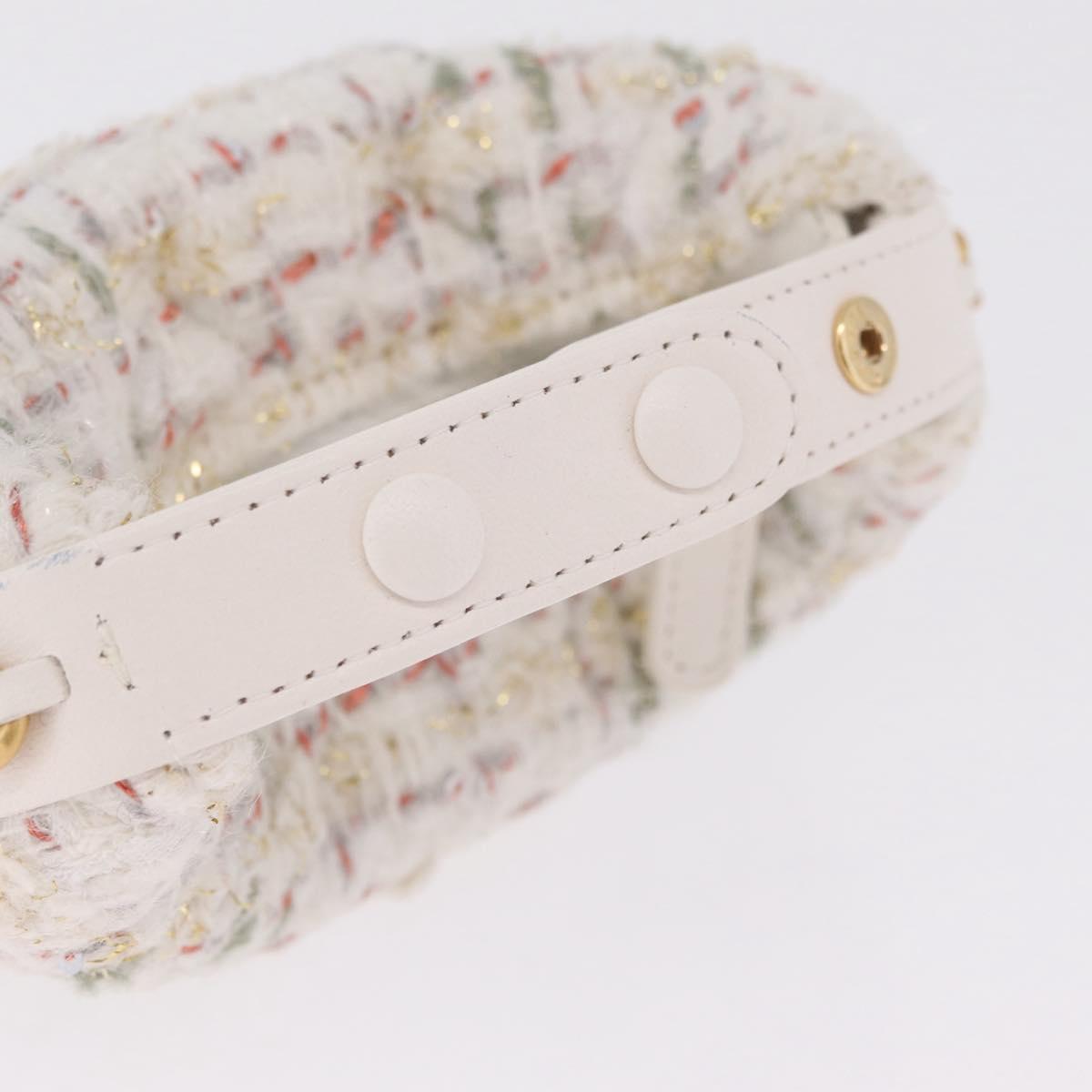CHANEL Hand Bag Tweed 2way White Gold Tone CC Auth 210382SM