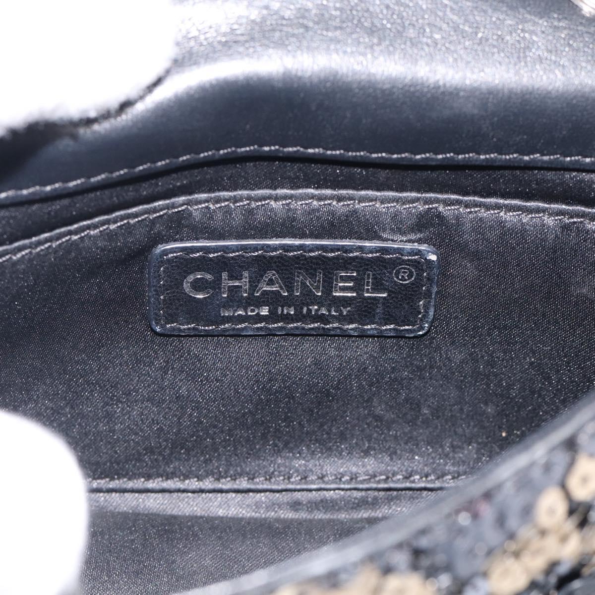 CHANEL Chain Shoulder Bag Leather Sequins Gray Silver CC Auth 210383SM