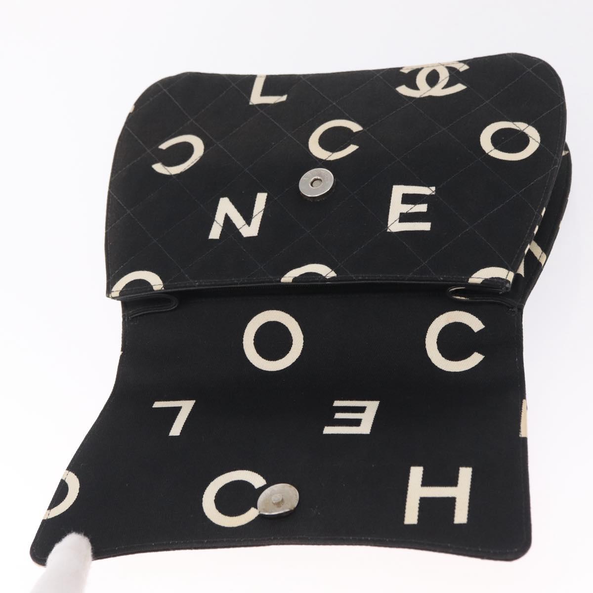 CHANEL Chain Hand Bag Canvas Black Silver CC Auth 210401A