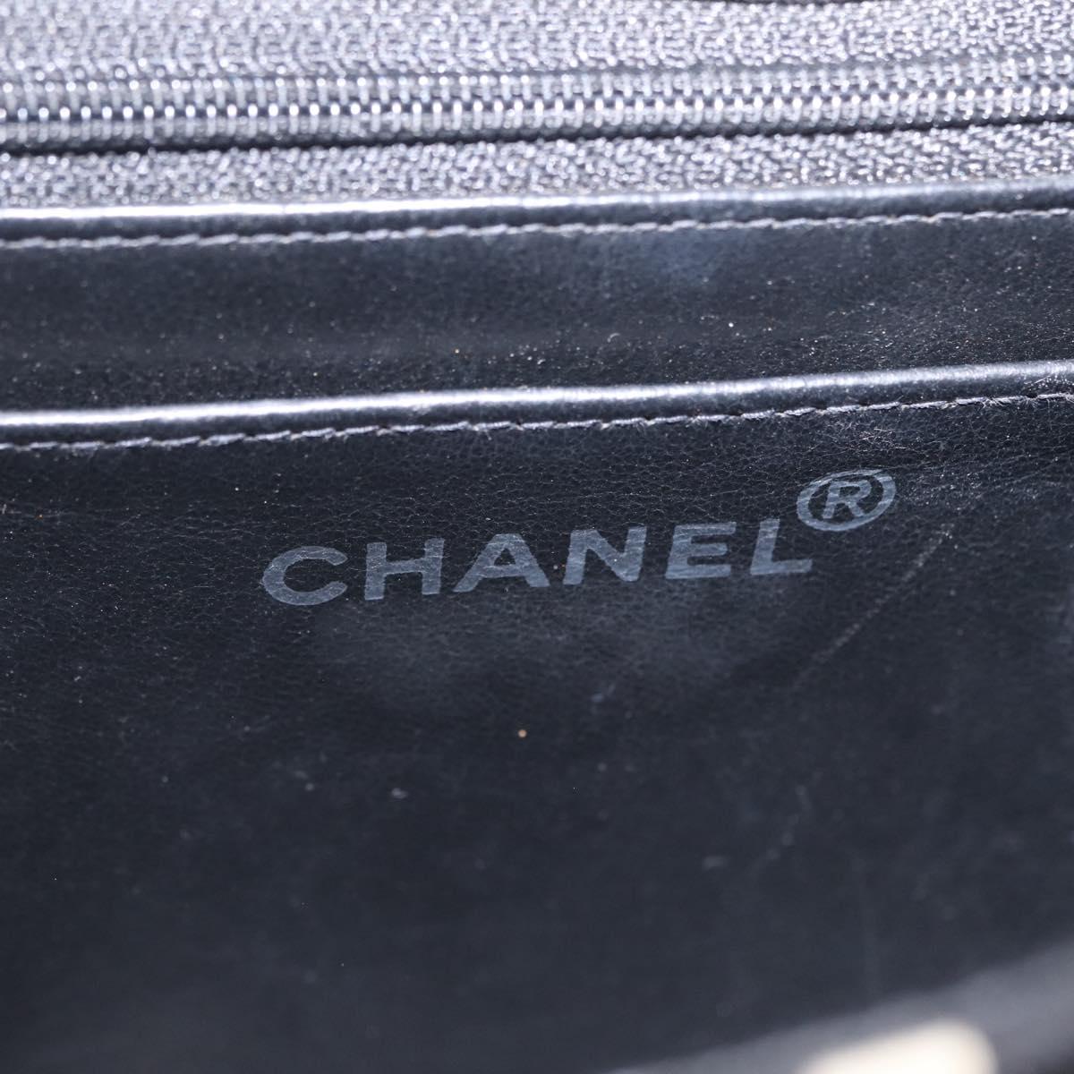 CHANEL Chain Hand Bag Canvas Black Silver CC Auth 210401A