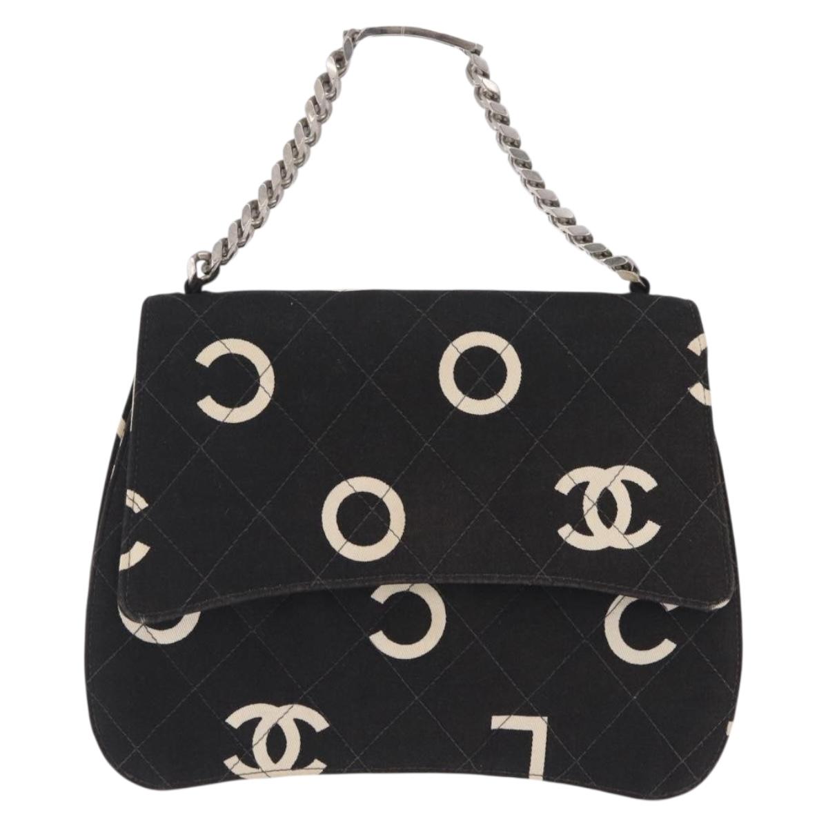 CHANEL Chain Hand Bag Canvas Black Silver CC Auth 210401A