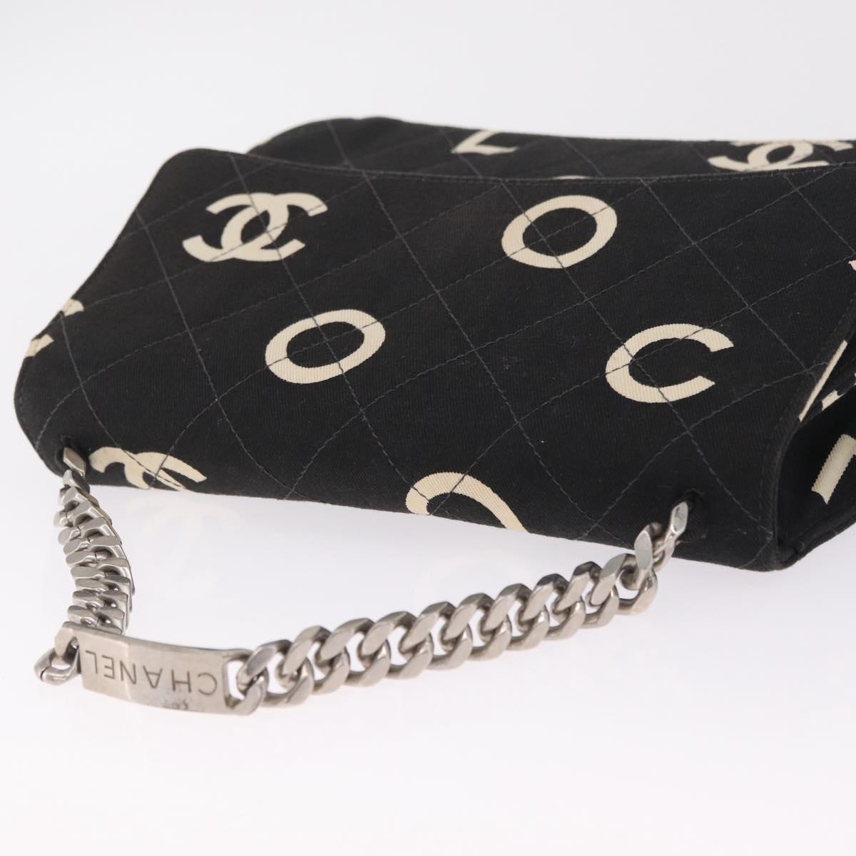 CHANEL Chain Hand Bag Canvas Black Silver CC Auth 210401A