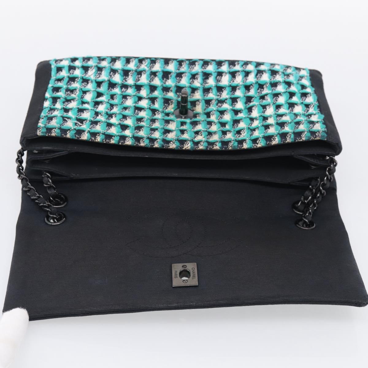CHANEL Chain Shoulder Bag tweed Light Blue Silver CC Auth 210402SAV