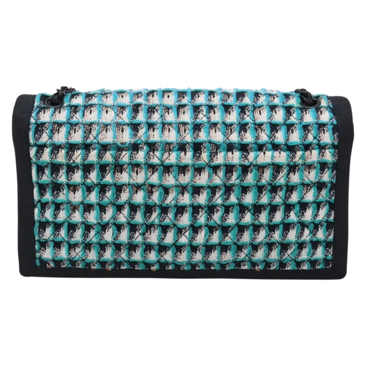 CHANEL Chain Shoulder Bag tweed Light Blue Silver CC Auth 210402SAV