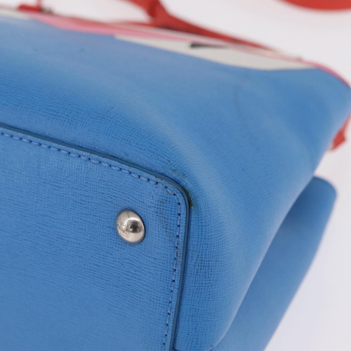 FENDI Petite 2Jours Hand Bag Leather 2way Blue Silver 8BH253 Auth 210420