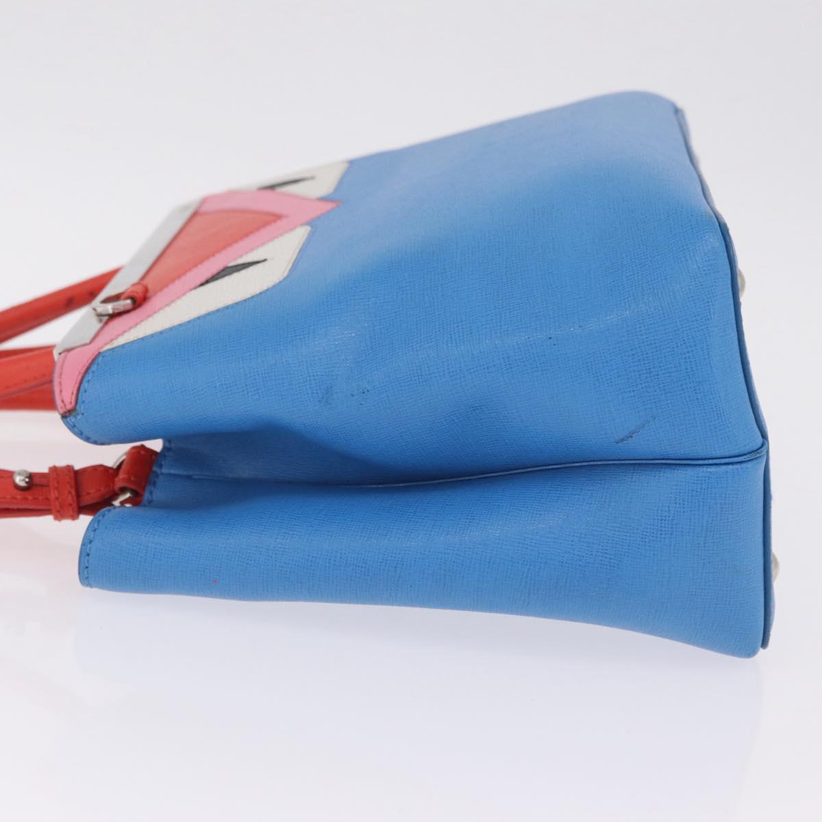 FENDI Petite 2Jours Hand Bag Leather 2way Blue Silver 8BH253 Auth 210420
