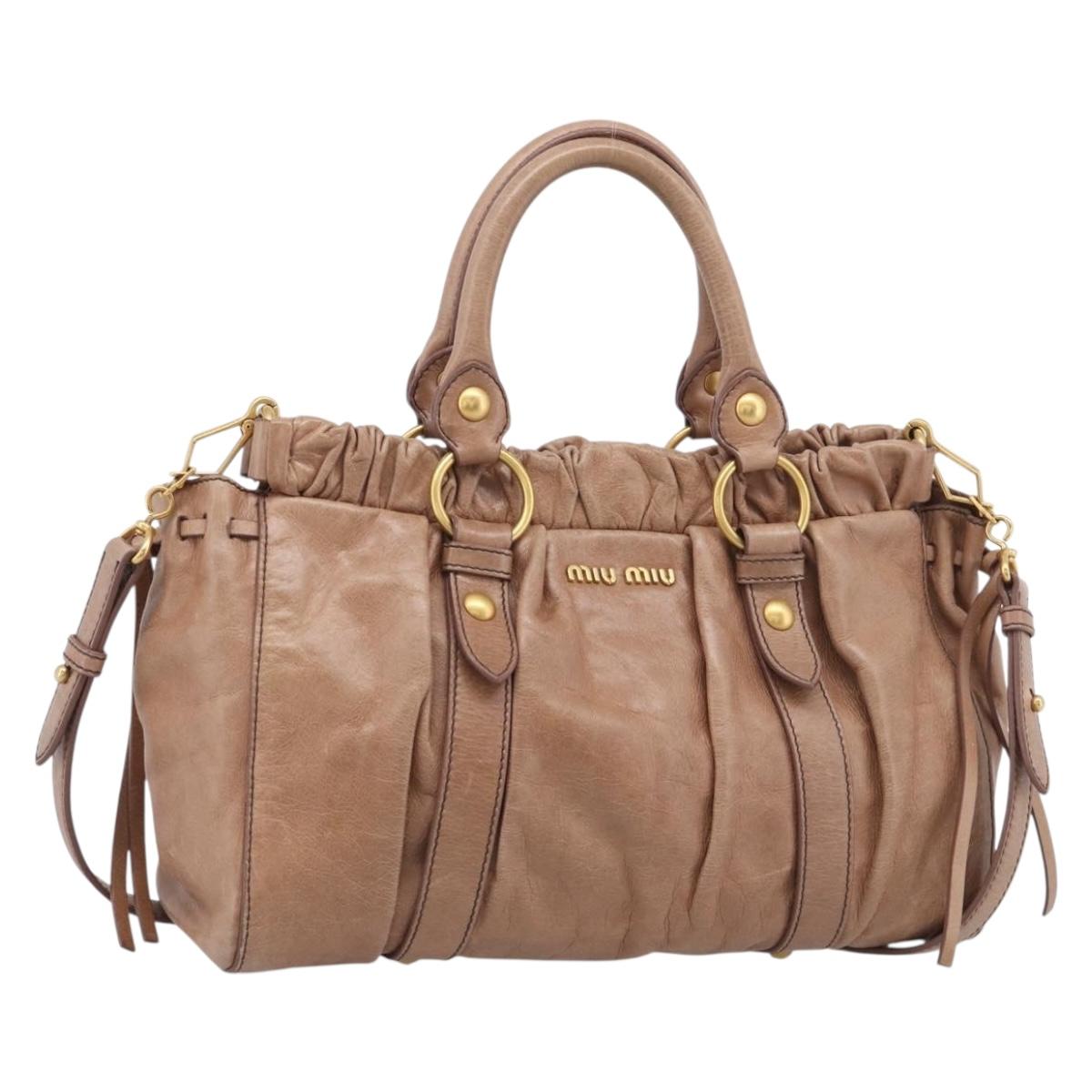 Miu Miu Vitellolux Hand Bag Leather 2way Beige Gold Auth 210421V
