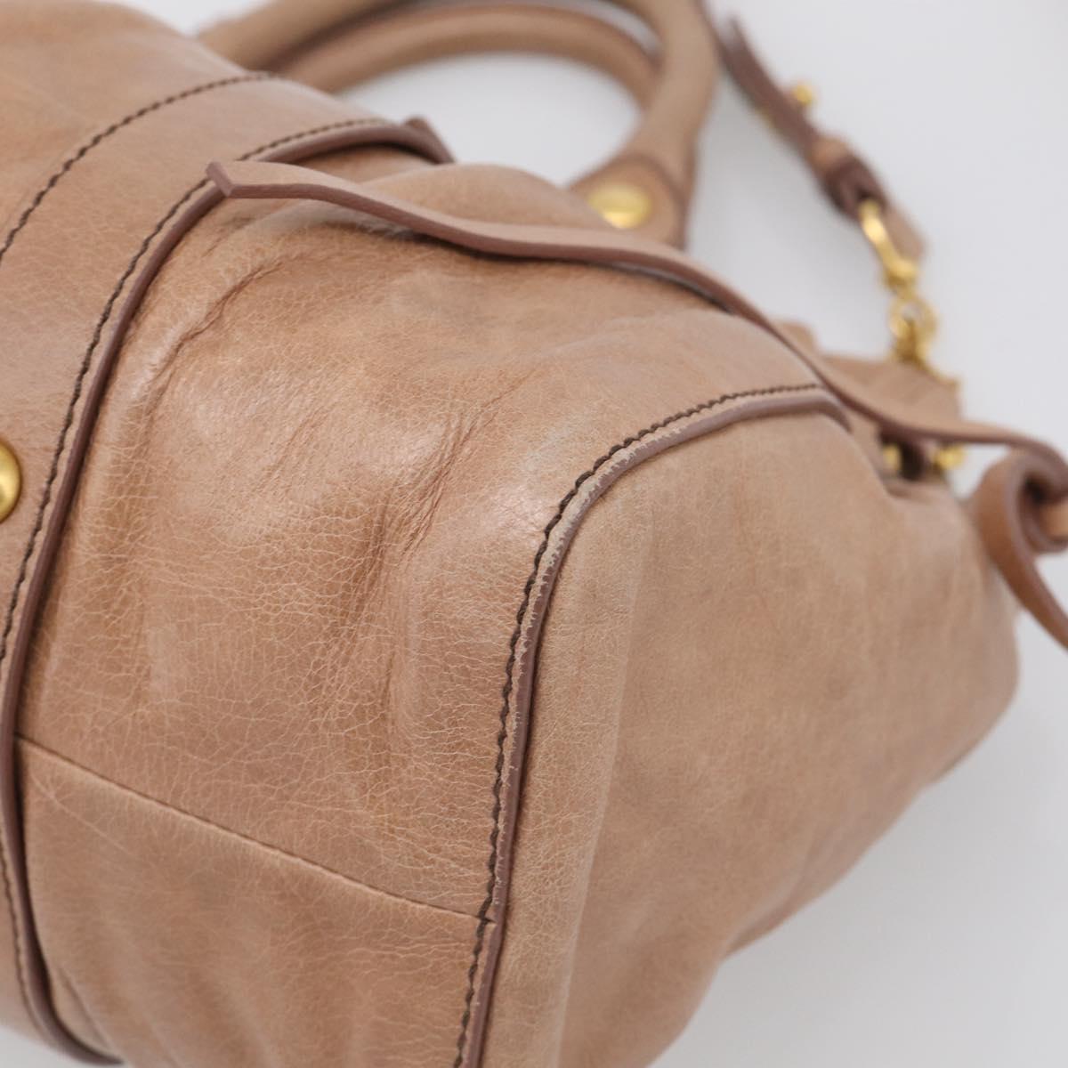 Miu Miu Vitellolux Hand Bag Leather 2way Beige Gold Auth 210421V