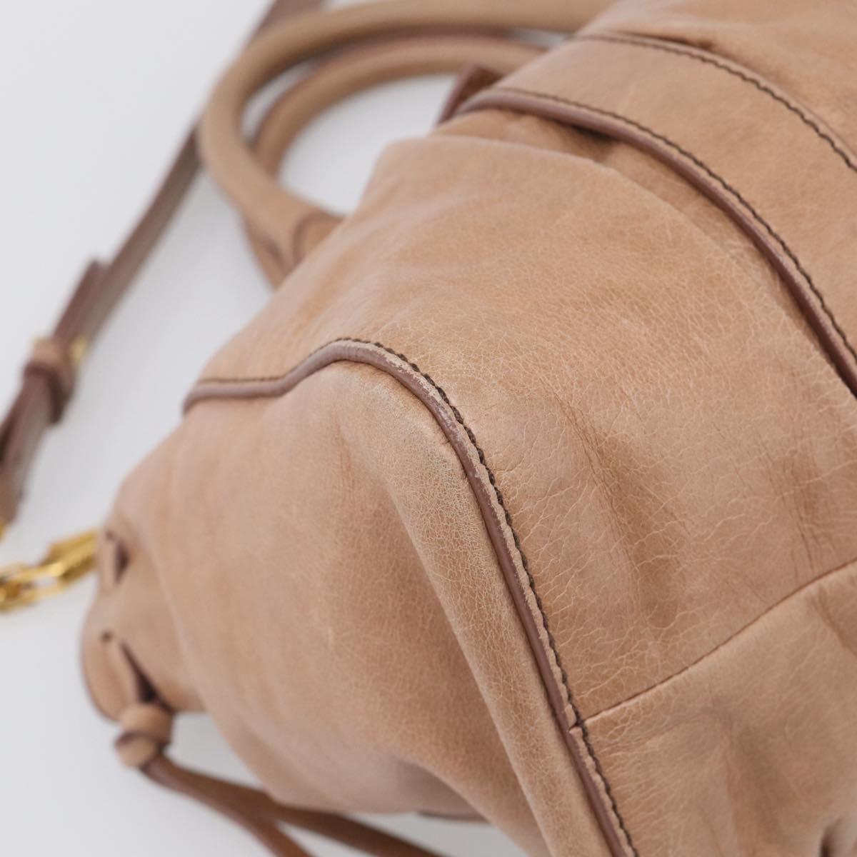 Miu Miu Vitellolux Hand Bag Leather 2way Beige Gold Auth 210421V