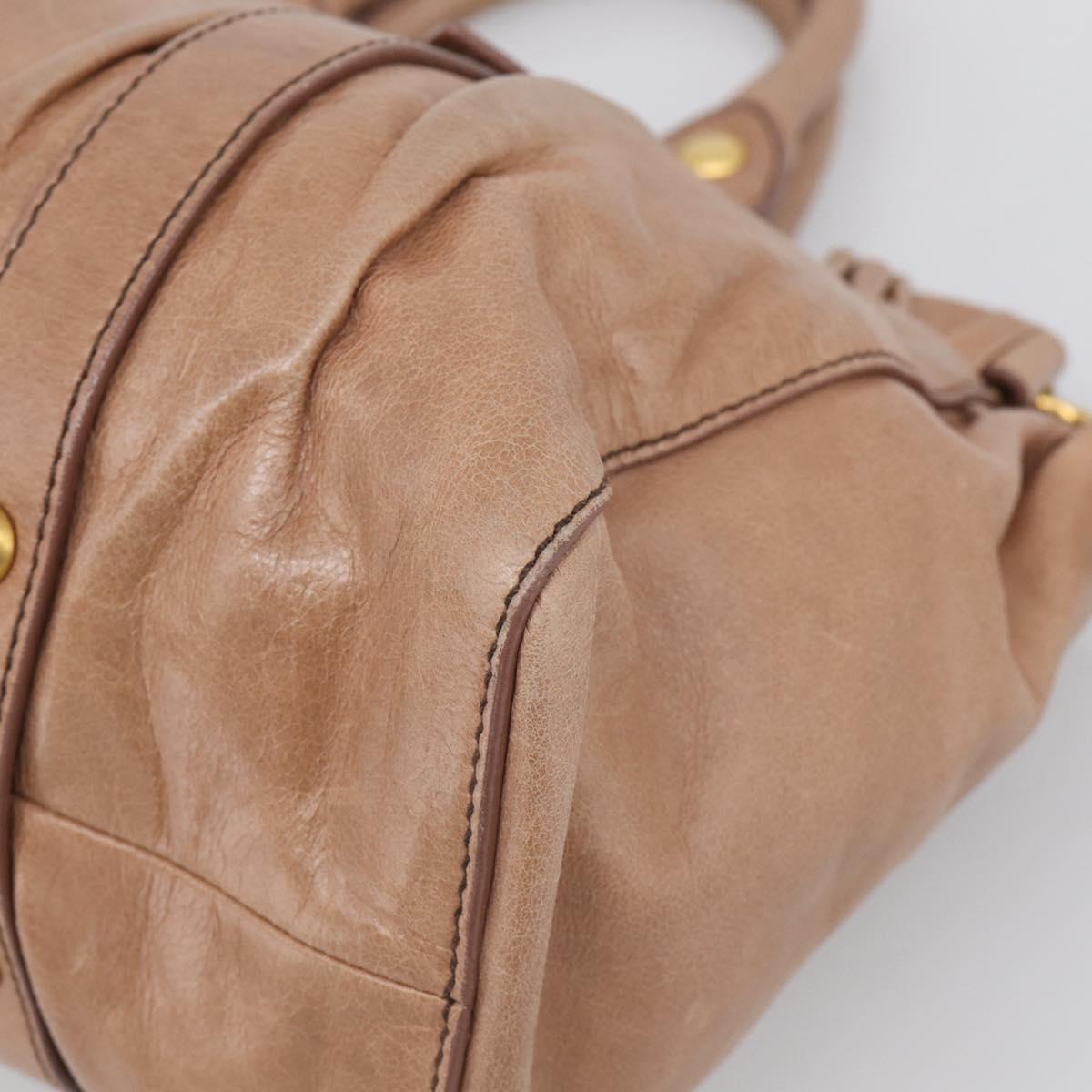 Miu Miu Vitellolux Hand Bag Leather 2way Beige Gold Auth 210421V