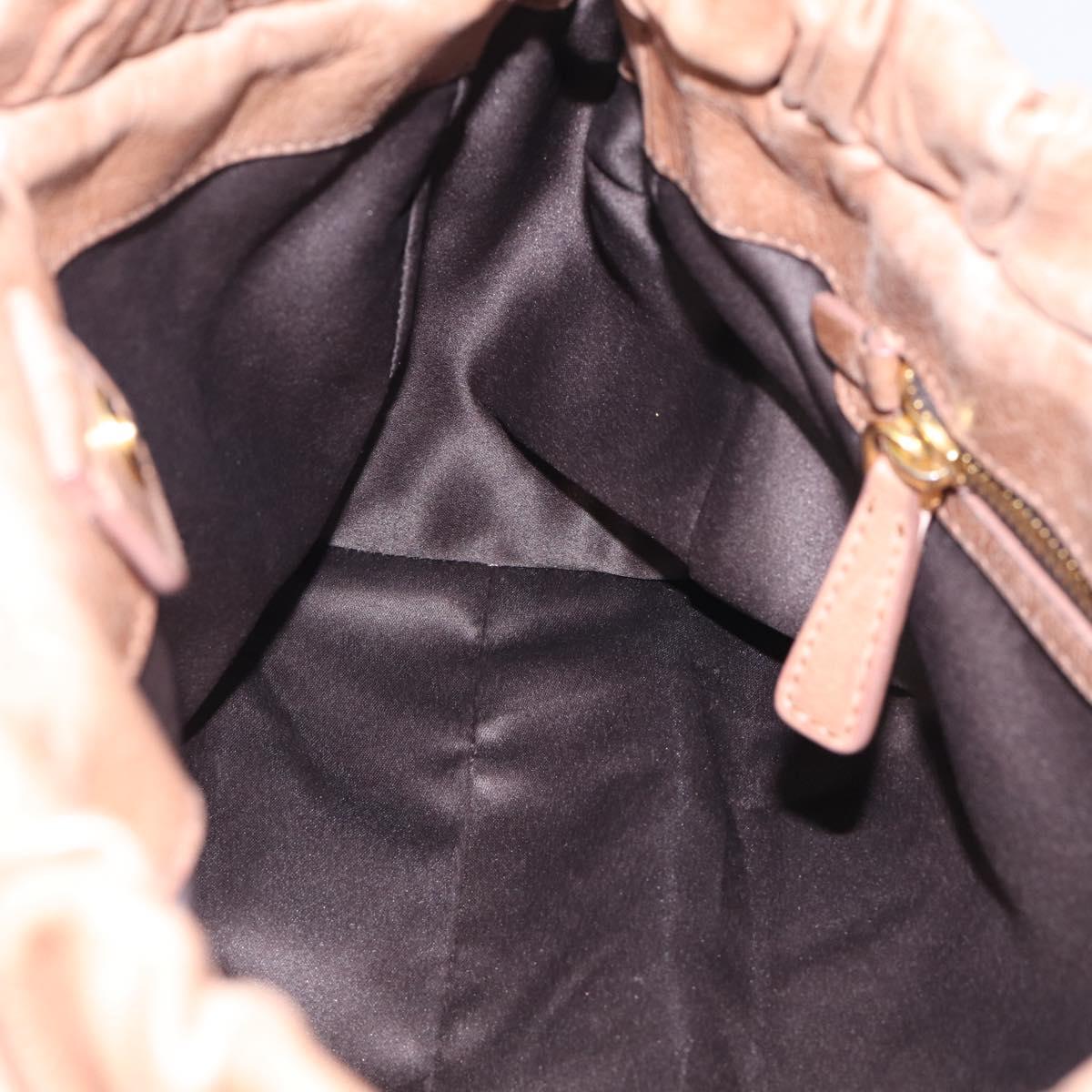 Miu Miu Vitellolux Hand Bag Leather 2way Beige Gold Auth 210421V
