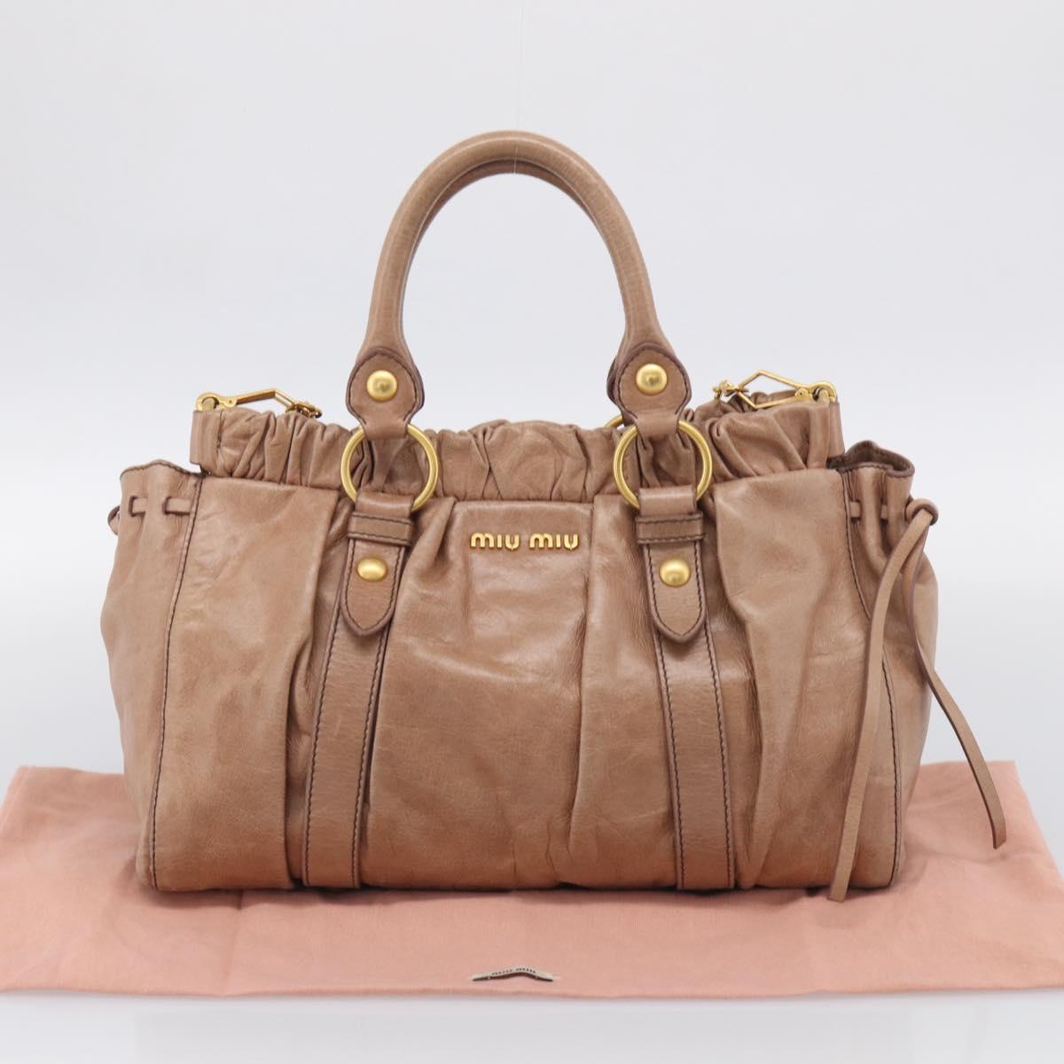 Miu Miu Vitellolux Hand Bag Leather 2way Beige Gold Auth 210421V