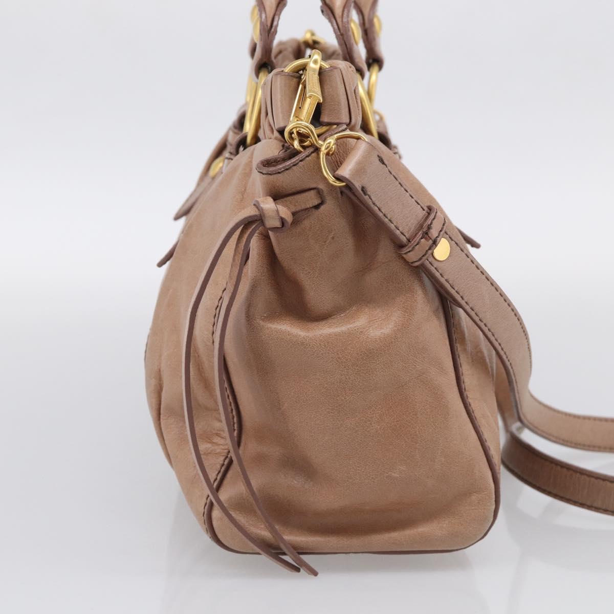 Miu Miu Vitellolux Hand Bag Leather 2way Beige Gold Auth 210421V