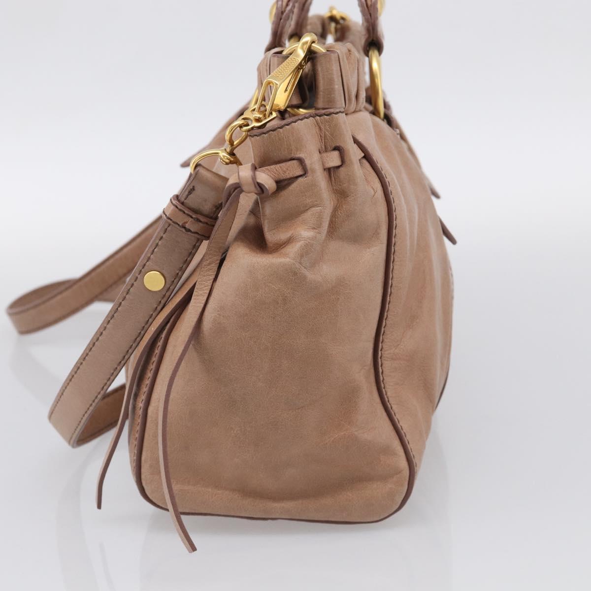 Miu Miu Vitellolux Hand Bag Leather 2way Beige Gold Auth 210421V