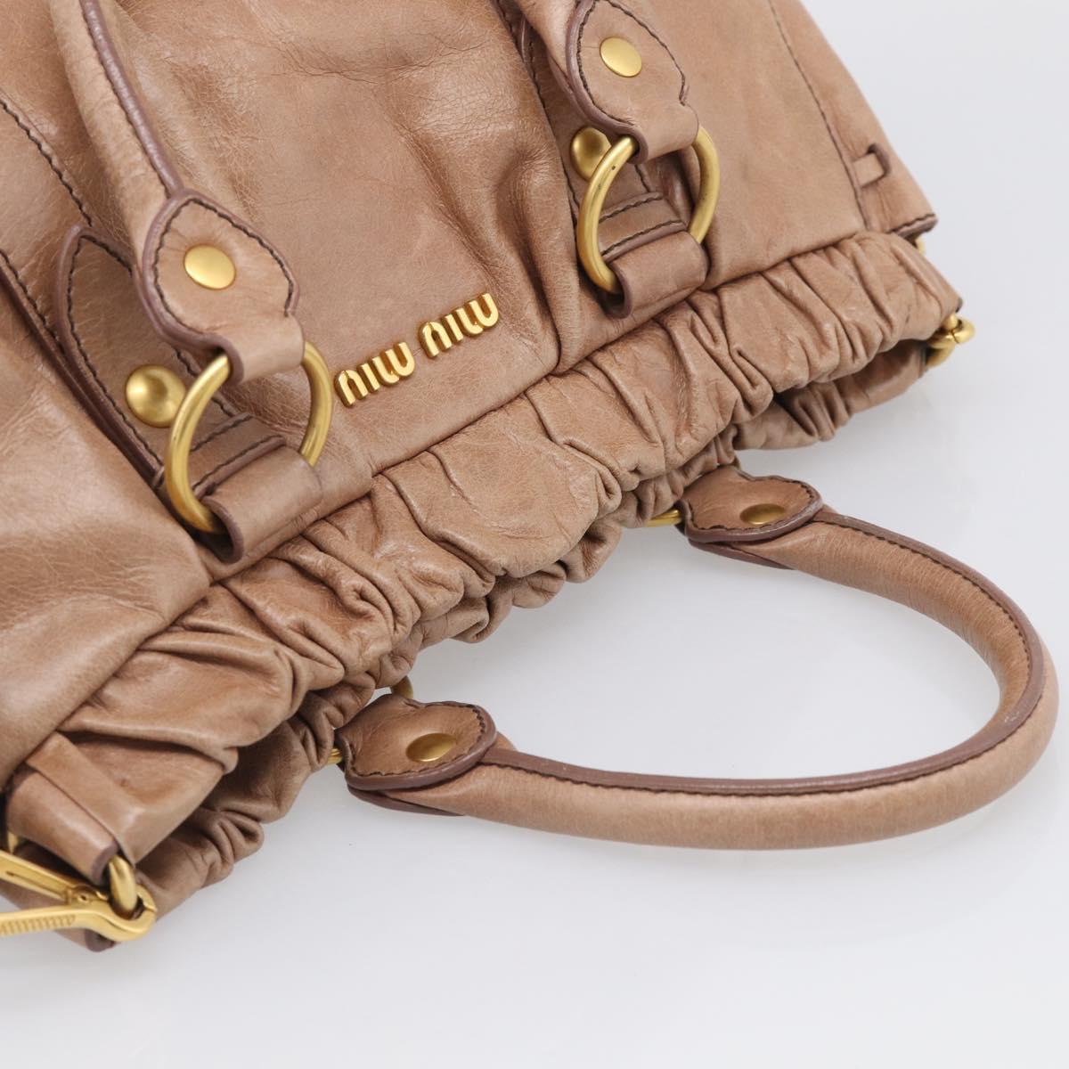 Miu Miu Vitellolux Hand Bag Leather 2way Beige Gold Auth 210421V