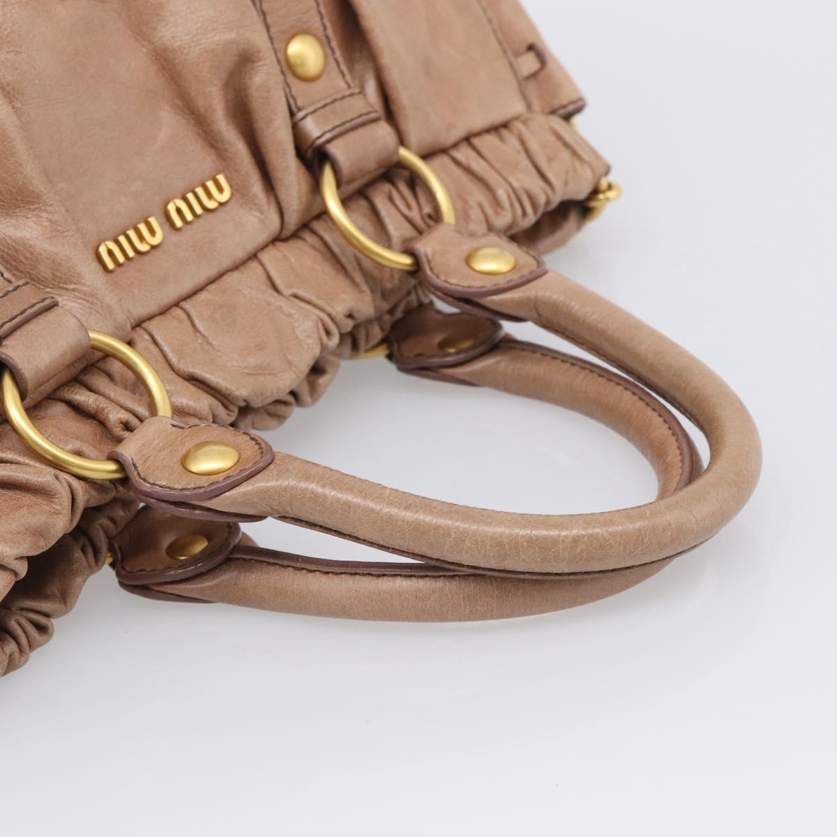 Miu Miu Vitellolux Hand Bag Leather 2way Beige Gold Auth 210421V