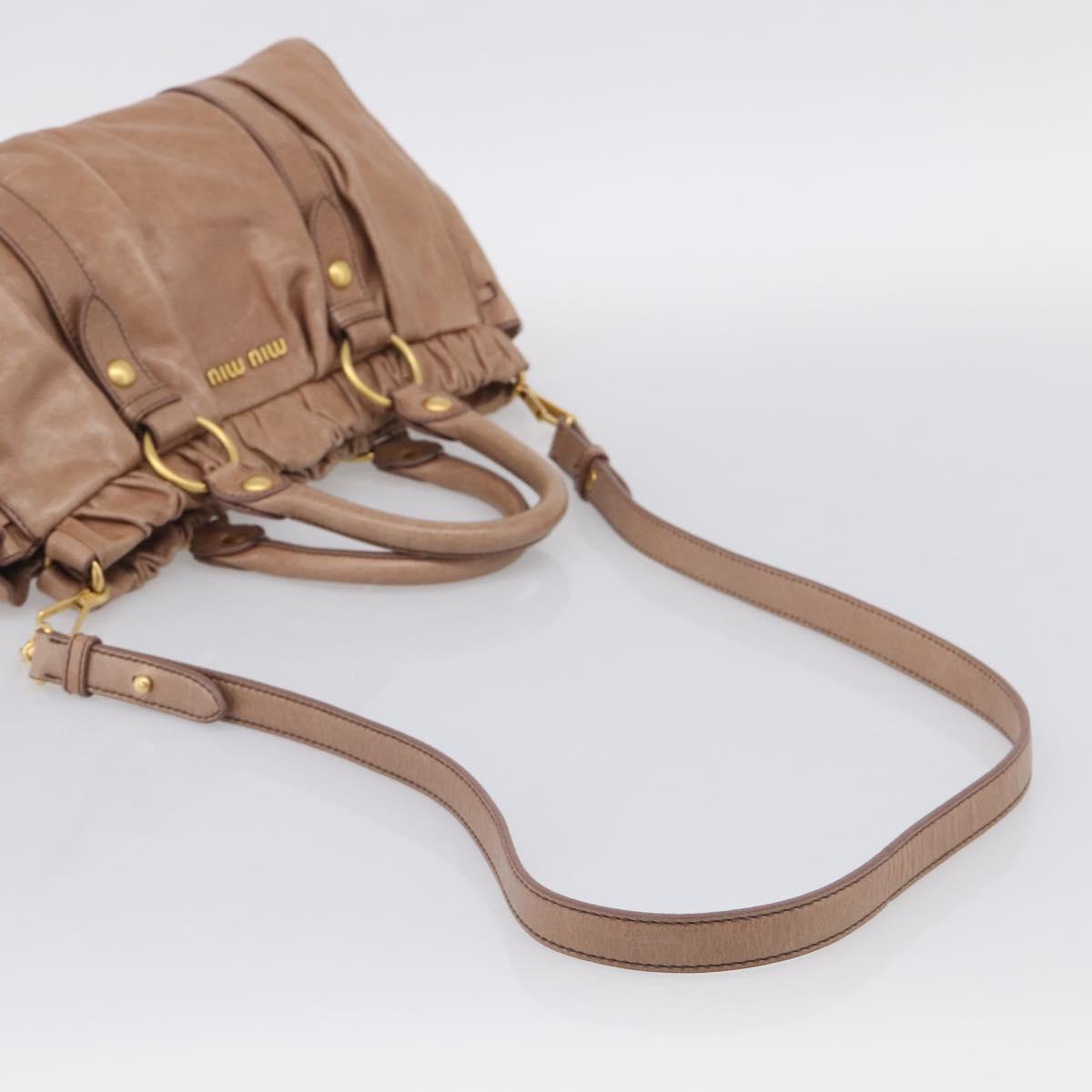 Miu Miu Vitellolux Hand Bag Leather 2way Beige Gold Auth 210421V