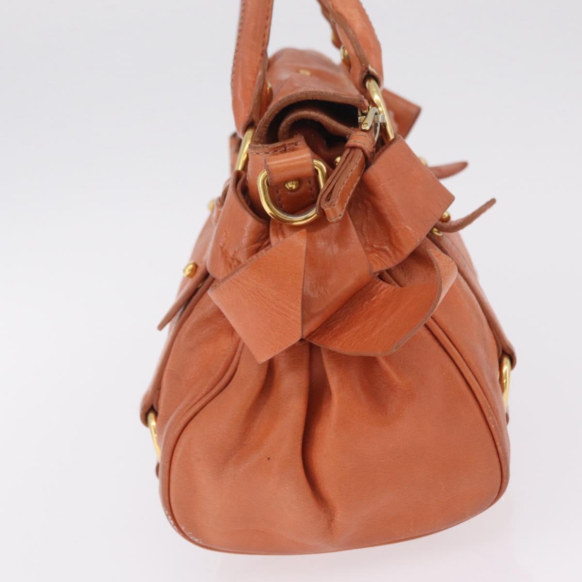 Miu Miu Vitellolux Hand Bag Leather Orange Gold Auth 210422V