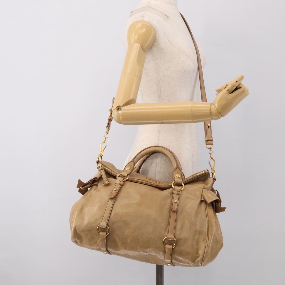 Miu Miu Vitellolux Hand Bag Leather 2way Beige Gold Auth 210423M