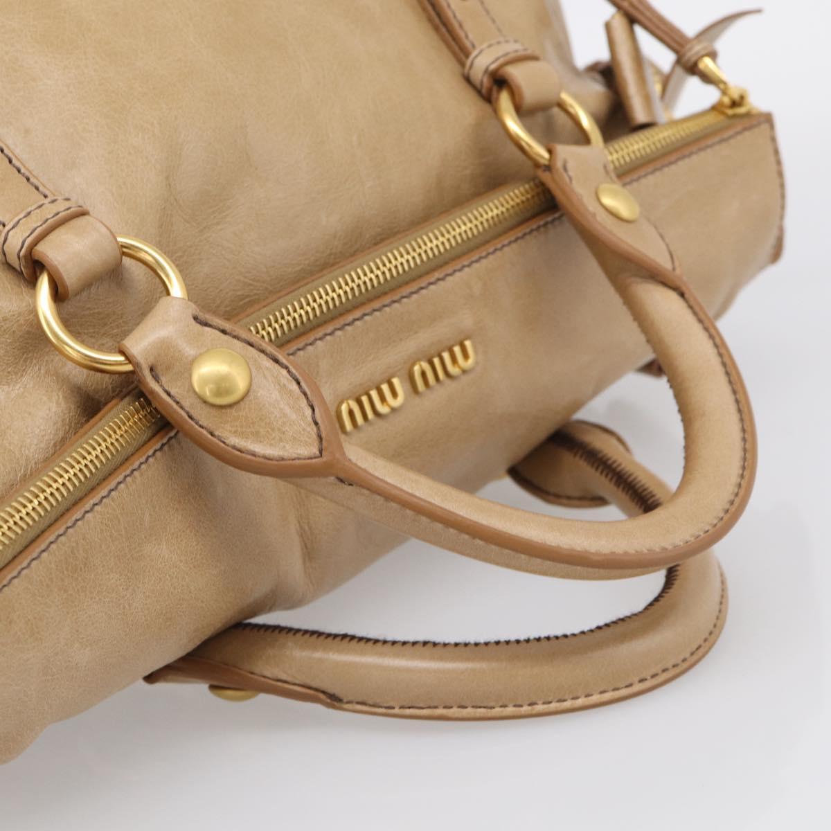 Miu Miu Vitellolux Hand Bag Leather 2way Beige Gold Auth 210423M