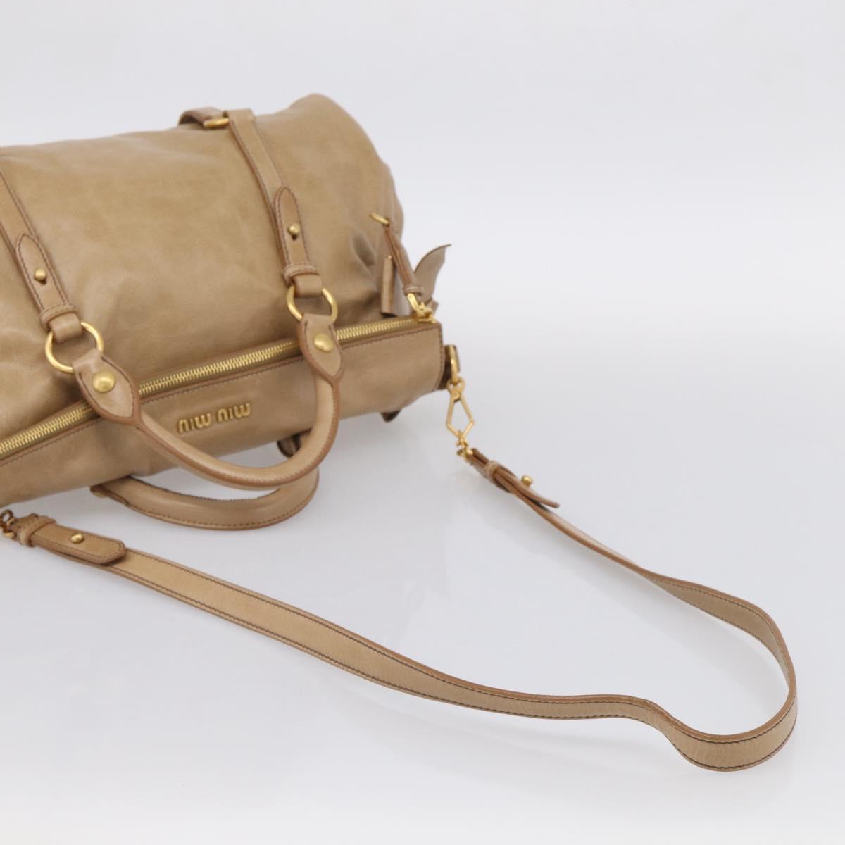 Miu Miu Vitellolux Hand Bag Leather 2way Beige Gold Auth 210423M