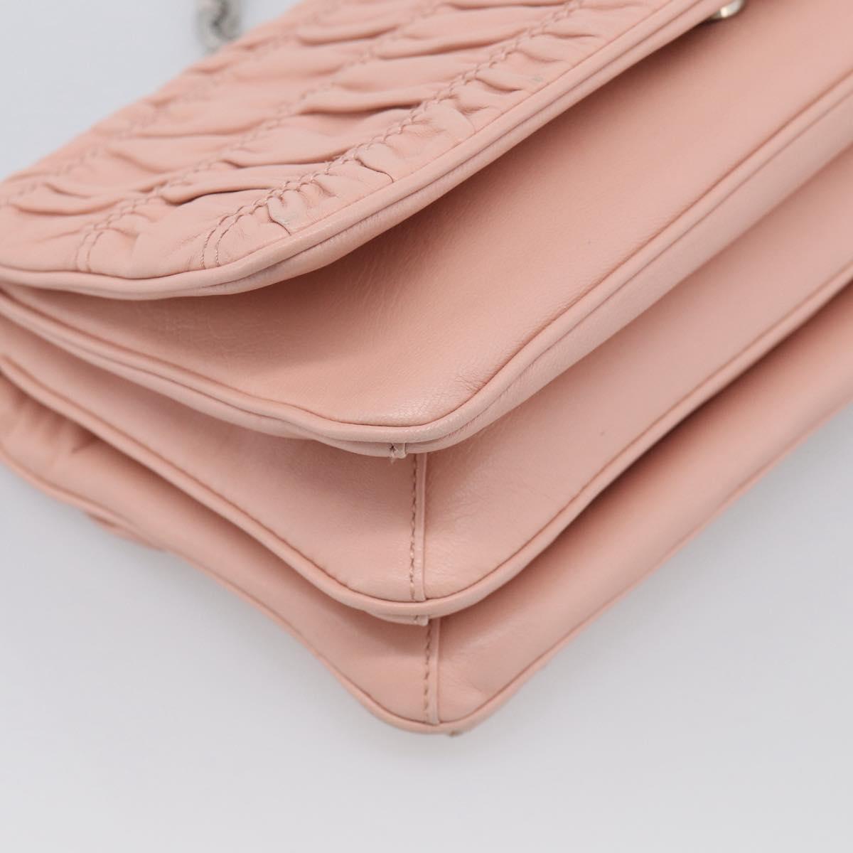 PRADA Chain Shoulder Bag Leather Pink Silver Auth 210425V