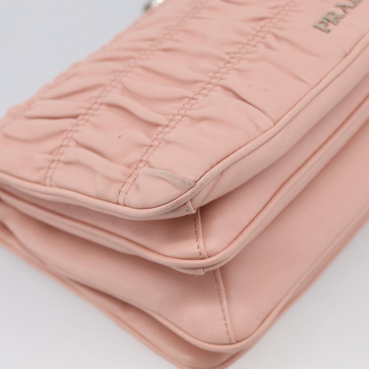 PRADA Chain Shoulder Bag Leather Pink Silver Auth 210425V